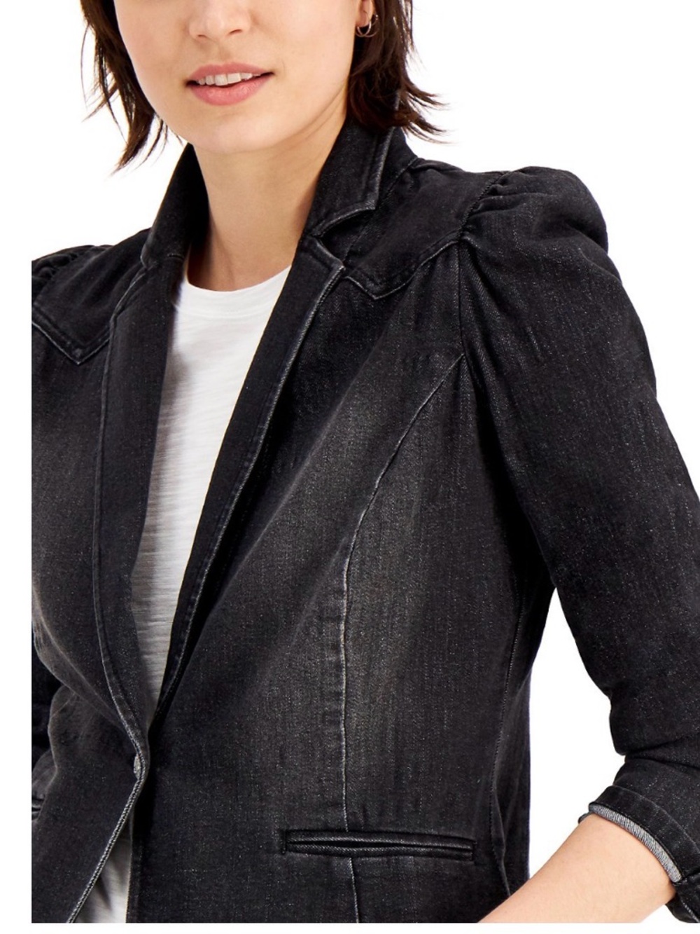 INC Black Cropped Denim Blazer-Size XS-NWT - Picture 3 of 9